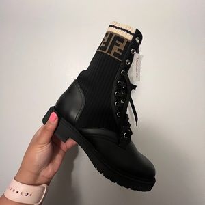 FENDI Tronchetto Knitted Combat Boots